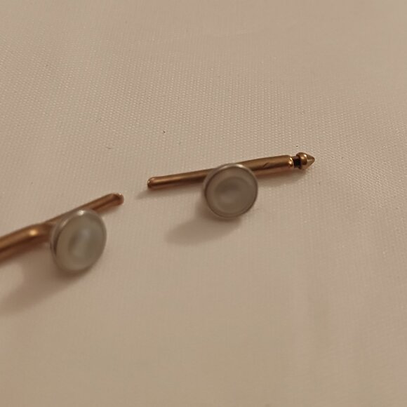 Pair of Vintage 14K Yellow Gold Shirt Studs with Mother of Pearl - Picture 1 of 9